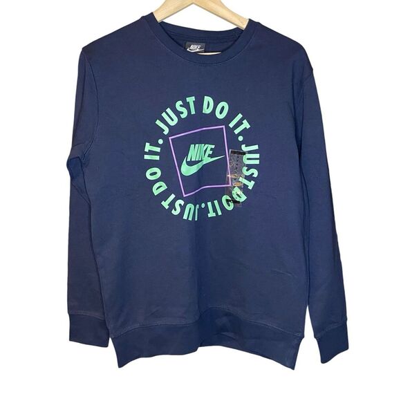 Nike Men's SZ M Navy Sweatshirt Just Do It Pullover Long Sleeve Athletic Sweater - Picture 1 of 4